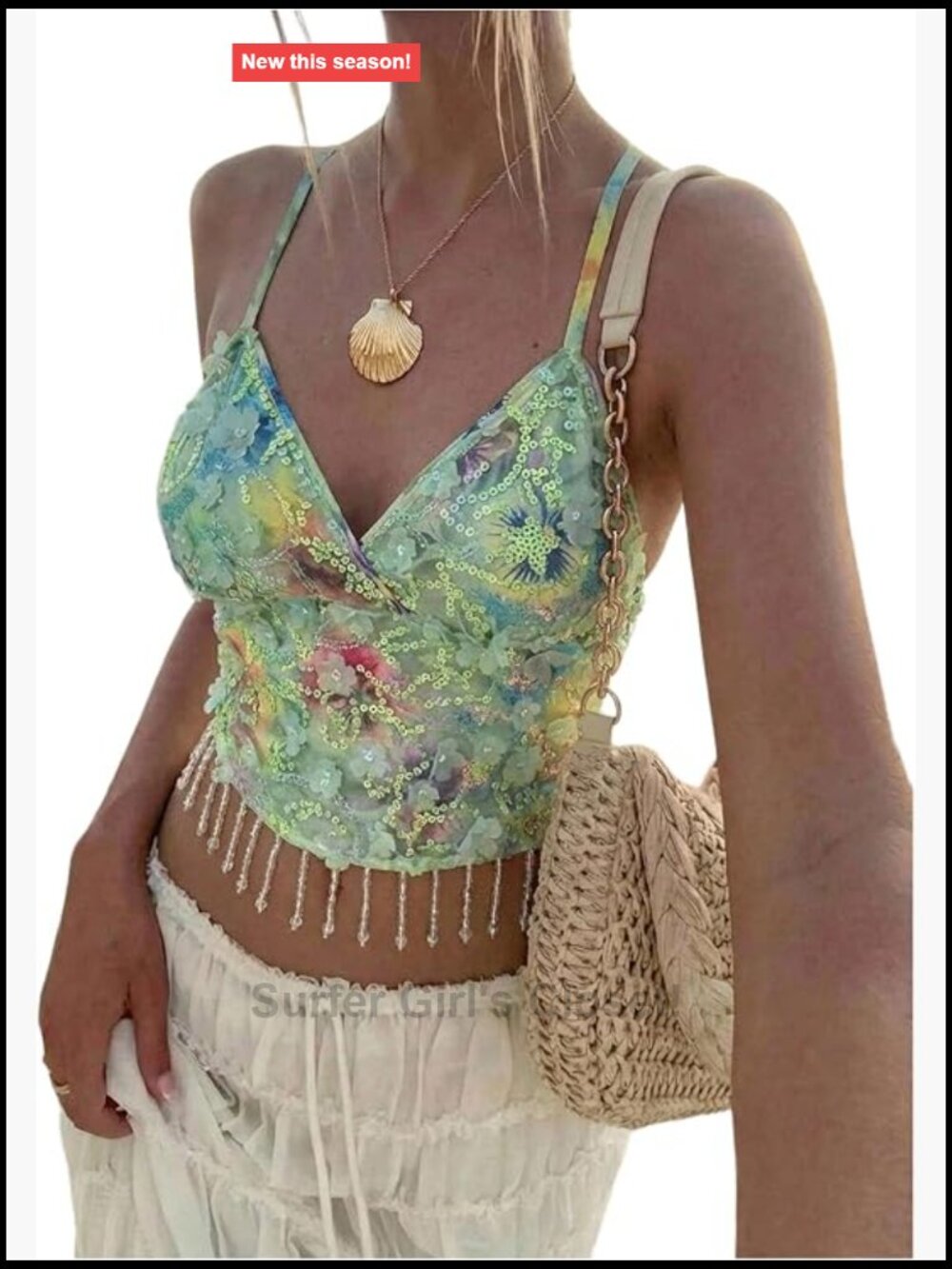 Sequin Floral Camisole Crop Top Y2k Clubwear